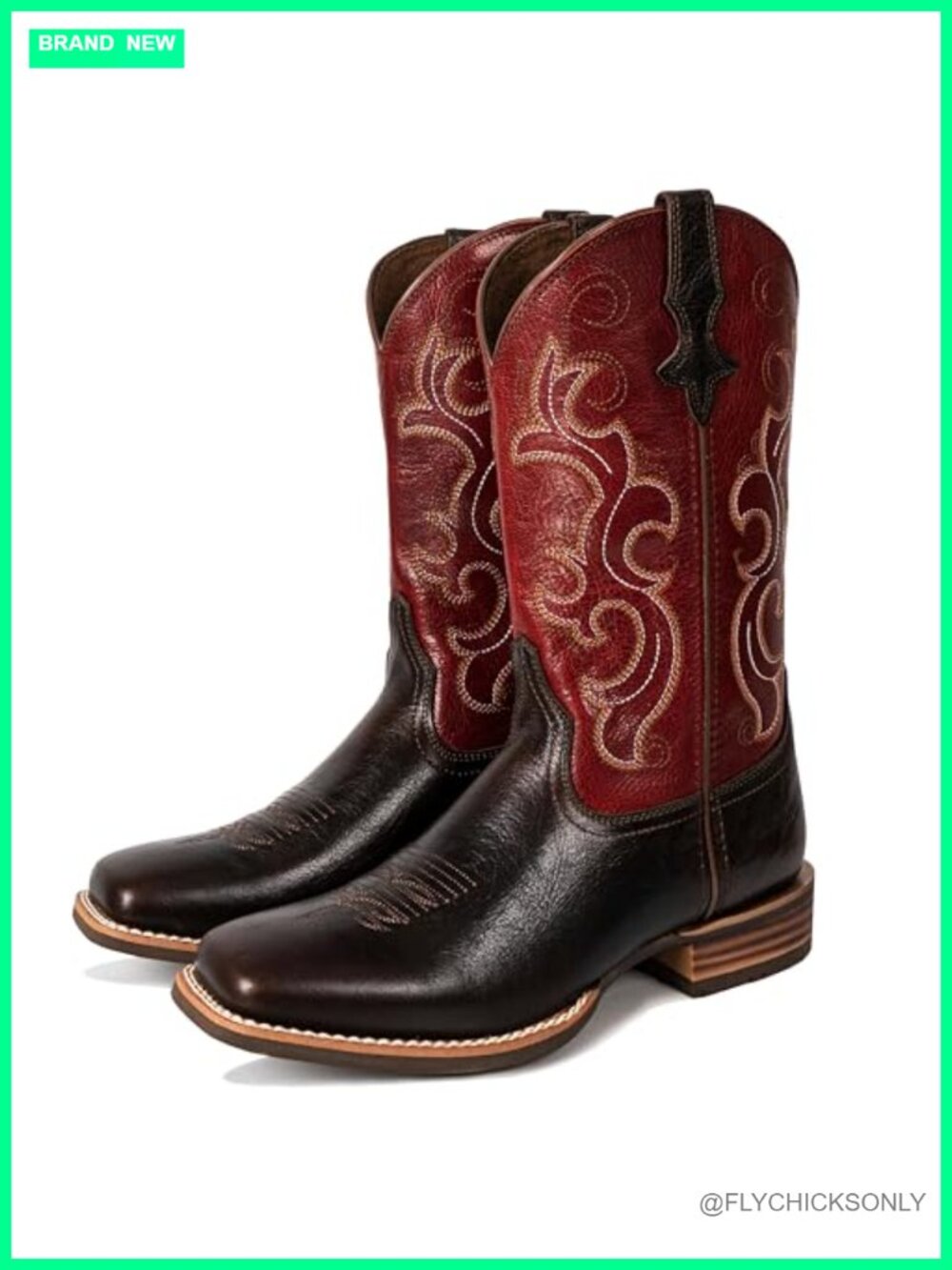 Palitutu Square Toe Western Cowboy Boots Full Grain Leather Pull On Mid-Calf